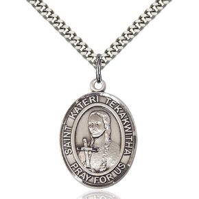 Bonyak Jewelry St. Kateri Tekakwitha Hand-Crafted Oval Medal Pendant in Sterling Silver