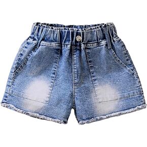 Kids Girls Denim Loose Fit Elastic Shorts Infant Toddler Girls Summer Casual Washed Stretch Infant High Waisted Shorts