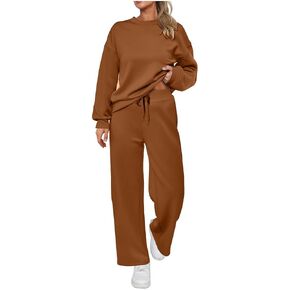 Women's 2 Piece Sets Outfits Casual Long Sleeve Sweatsuits Sets High Waisted Drawstring Pants Baggy Crew Neck Tops