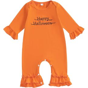 Infant Newborn Halloween Baby Girl Outfit Ruffle Sleeve Embroidery Romper Onesie Jumpsuit One Piece Fall Clothes