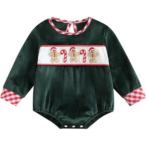 Baby Boy Girl Christmas Outfit Newborn Bubble Romper Embroidery Long Sleeve One Piece Jumpsuit Christmas Baby Clothes