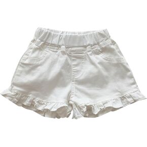 Toddler Baby Girls Casual Denim Shorts Elastic Waist Ruffle Hem High Waisted Jeans Short Kids Summer Beach Wear