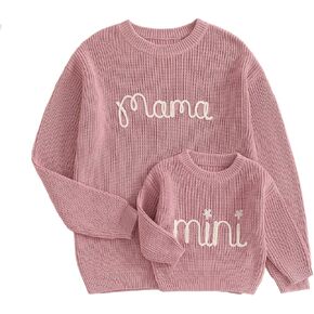 Mommy and Me Outfits Mama and Mini Long Sleeve Knit Sweater Pullover Mother Baby Daughter Matching Outfit