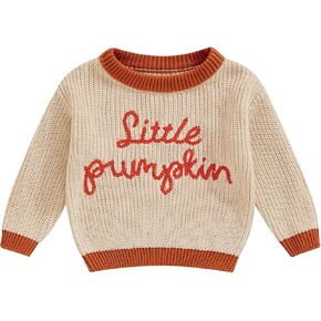 FOMOYUU Toddler Newborn Baby Girl Clothes Knit Sweater Halloween Embroidery Warm Crewneck Long Sleeve Fall Winter Outfit