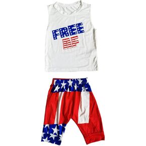 4th of July Baby Toddler Boy Outfit Letter Printed Sleeveless Cotton Tank Top Elastic Shorts Pants Summer 2pcs Clothes