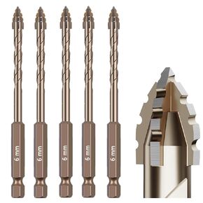 5pcs مجموعة بتات الحفر الماسونية المسننة (1/4 "-6 مم)-الفولاذ المطلي بالتيتانيوم عالي السرعة ، تصميم الفلوت غريب الأطوار للخرسانة الحفر الجاف ، البلاط ، الزجاج ، الطوب والمعادن-الاستخدام الصناعي والأسرة