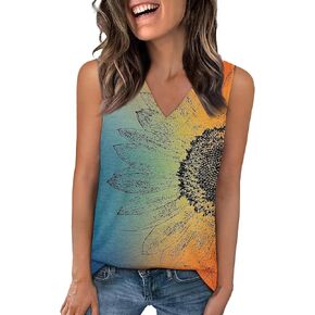 Tank Top for Women V Neck Flowy Tank Tops Sleeveless Printed 2025 Tunic Tops Fashion Loose Fit T Shirts