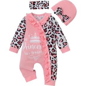 Newborn Infant Baby Girl Clothes Outfits Ruffled Longsleeve Romper with Headband Hat Infant Baby Clothes Girls