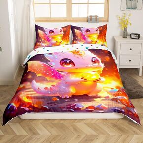 Erosebridal Cute Baby Dragon Bedding Set Diamond Dragon Egg King Comforter Cover for Kids Boys Girls,Pearl Jewel Cartoon Animal Duvet Cover Teal Dreamy Wildlife Quilt Cover