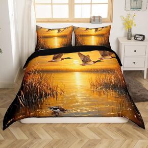 Erosebridal Mallard Duck Bedding Set Toddler Rustic Farmhouse Comforter Cover for Kids Boys Teen,Hunting and Fishing Duvet Cover Wildlife Animal Quilt Cover 1 Pillow Case