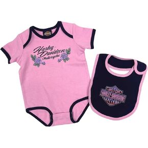 Harley-Davidson Baby Girls' 2-Piece Bar & Shield Roses Newborn Creeper Set