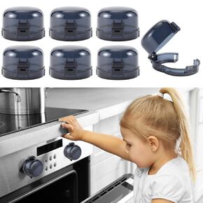 EXEXIUO 6Pcs Stove Knob Safety Covers for Child Universal Size Gas Stove Knob Locks with Adhesive Heat-Resistant Baby Proof Stove Knob Covers Unlock with Adult Two-Finger