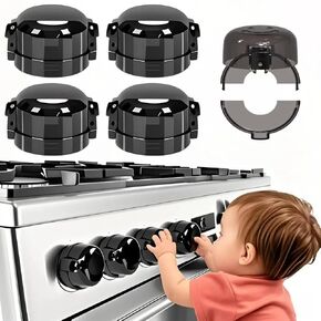 Stove Knob Safety Covers for Child (5 Pack,Black),Durable Heat-Resistant, Dual-Key Oven Knob Covers, Easy Install with Strong Adhesive, Universal Fit Most Stoves