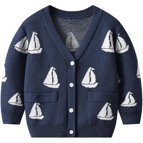 Boys and Toddler Cardigan Sweater V-Neck，Toddler Knit Button up Pattern Pullover Sweatshirt