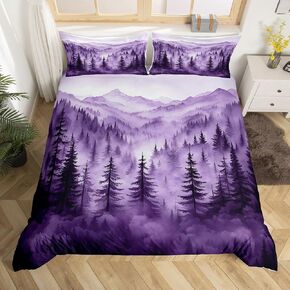 Erosebridal Dark Blue Toddler Comforter Cover Mountain Pine Tree Forest Bedding Set Rustic Woodland Nature Landscape Duvet Cover for Kids Boys Teen Men,Soft Lightweight Bed Set 2 Pcs