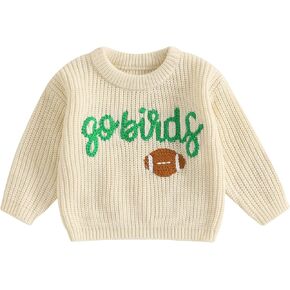 Toddler Baby Boy Girl Spring Sweater Letter Football Embroidery Long Sleeve Crew Neck Knit Pullover Warm Clothes