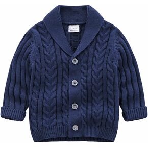 Infant Baby Boys Crochet Cardigan Chunky Knit Sweater V-Neck Uniform Cardigan Button up Knitted Sweater Jacket Tops