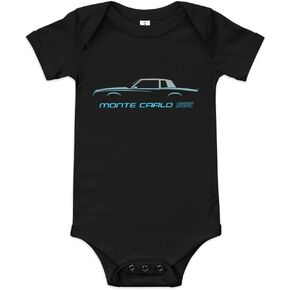 Monte Carlo SS Silhouette Chevy Classic Cars Miami Car Club Custom Baby Onesie Short Sleeve one Piece