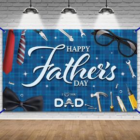 KatchOn, Blue Happy Fathers Day Banner Backdrop - XtraLarge, 72x44 Inch | Blue Happy Fathers Day Decorations for Party | Happy Father's Day Backdrop for Party | I Love You Dad Banner