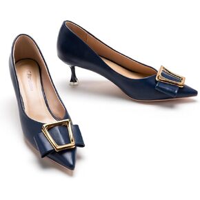 C.Paravano Women's Kitten Heel Pumps-Pointed Toe Wedding Shoes with Metal Buckle|Breathable Soft Leather for Office Attire, Cocktail Parties,Date Nights, Spring/Summer Events
