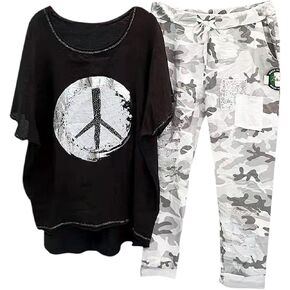 Two Piece Sets for Women Summer 2 Piece Camo Yoga Linen Pants Set Lounge Wear Casual Beach Vocation Matching Outfits