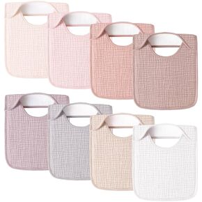 Muslin Baby Bibs for Boys Girls, 8-Pack Soft Cotton Adjustable Drool Bibs Set for Toddler,Newborn,Infant 0-24 Months (Pink)