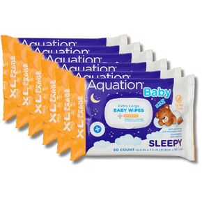 Aquation Baby XL Sleepy Wipes – Extra Large 12.5x7.5" Lavender Scented Wipes with Vitamin E & Chamomile – Hypoallergenic, Dermatologist Tested, pH Balanced Gentle Care (50 CT, 6 Pack, 300 Total)