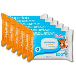 Aquation Baby XL Soothe Wipes – Extra Large 12.5x7.5" Gentle Baby Wipes with Aloe, Chamomile & Vitamin E – Hypoallergenic, Alcohol-Free, Dermatologist Tested, Gentle Care (50 CT, 6 Pack, 300 Total)
