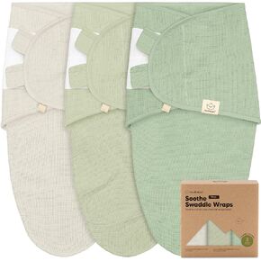 3-Pack Organic Swaddles for Newborns, Baby Sleep Sacks 0-3 Months - Baby Swaddle Wrap, Newborn Wearable Blanket, Infant Sleep Sack for Girls, Boys, Soft & Snug, Large Hook & Loop Closure (Ripple)