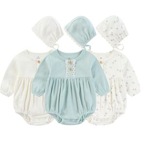 Baby Girl Outfit Cotton Bubble Romper Floral Dress Infant Girls Clothes 3-pack