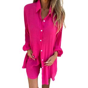 Linen Set for Women Lounge Wear Matching Two Piece Pajama Fashion Oversized Shirts and Shorts Fashion Trendy Clothes