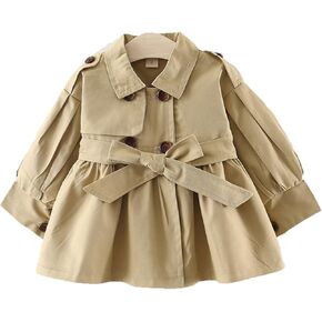 Kids Baby Boys Girls Classic Button Trench Coat Jacket with Belt Toddler Double Breasted Belted Pea Coat Windbreaker