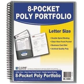 C-Line 33081 8-Pocket Spiral-Bound Poly Portfolio - Smoke
