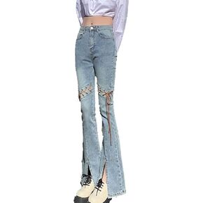 Womens Slit Ankle Flare Jeans High Waisted Skinny Bell Bottom Denim Pants Casual Slim Fit Butt Lift Wide Leg Jean