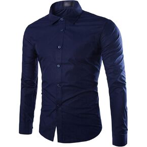 Men's Solid Color Button Down Shirts Casual Turn-Down Collar Slim Fit Shirts Classic Stylish Business Dress Shirts