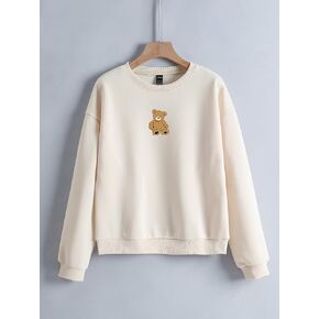 Women's Sweatshirt Sweatshirts Hoodies Bear Print Drop Shoulder Thermal Sweatshirt Warmth Beautiful Lovely Fashionable (Size : X-Small)