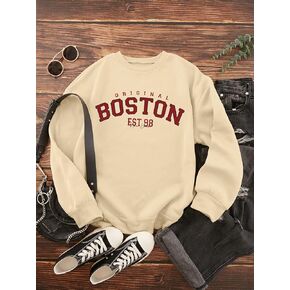 Women's Sweatshirt Sweatshirts Hoodies Letter Graphic Drop Shoulder Sweatshirt Warmth Beautiful Lovely Fashionable (Color : Khaki, Size : Small)