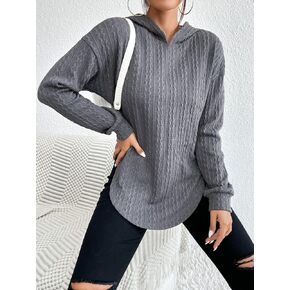 Women's Sweatshirt Sweatshirts Hoodies Drop Shoulder Curved Hem Hoodie Warmth Beautiful Lovely Fashionable (Color : Dark Grey, Size : Small)