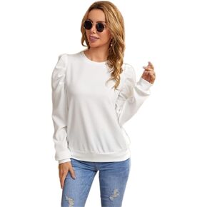 Women's Sweatshirt Sweatshirts Hoodies Puff Sleeve Pullover Warmth Beautiful Lovely Fashionable (Color : White, Size : Small)