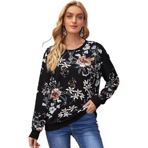 Women's Sweatshirt Sweatshirts Hoodies Floral Print Drop Shoulder Pullover Warmth Beautiful Lovely Fashionable (Color : Multicolor, Size : X-Small)