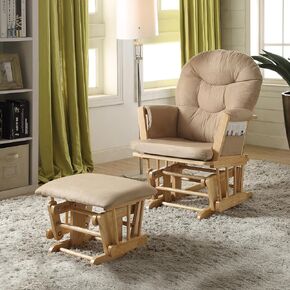 Glider Chair and Ottoman Set with Plush Microfiber Upholstery, Durable Wooden Frame, Taupe and Natural Oak Finish