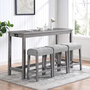 Bar Table Set Power Outlet Bar Table Chairs 4 Piece Dining Table Industrial Brea