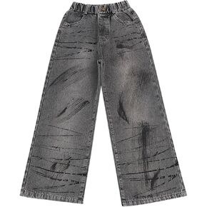 Straight Jeans for Baby Kids Girl Children's Retro Printed Street Hip Hop Gothic Straight Leg Loose Wide Leg Pants