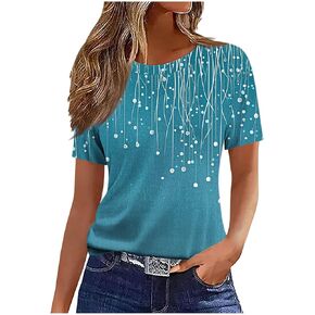 Summer Tops for Women Short Sleeve T-Shirt Casual Crew Neck Tunic Trendy Tropical Print Shirts Dressy Graphic Tee