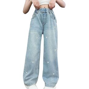 Moonker Kids Girl Heart Cargo Pant Y2K Baggy Jeans Ripped Pants Wide Leg Y2K Jean Toddler Baby Elastic Waist 5t