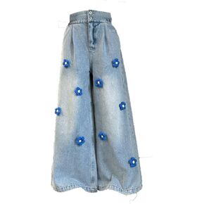 Loose Jeans for Baby Kids Girl Children‘s Retro Embroidered Pattern Printed Loose Casual Straight Leg Jeans Pants