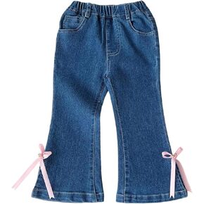 Girls' & Toddler Flare Bell Bottom Jeans | Elastic Waist Denim Pants | Casual Kids Pants with Pockets | Fashion Clothes