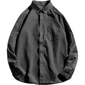 Men's Lightweight Casual Classic Dress Shirt Solid Button Down Shirts Loose Fit Long Sleeve Shirts with Pocket