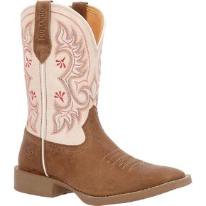 Durango Womens Shyloh Embroidered Square Toe Casual Boots Low Heel 1-2" - Brown, Off White