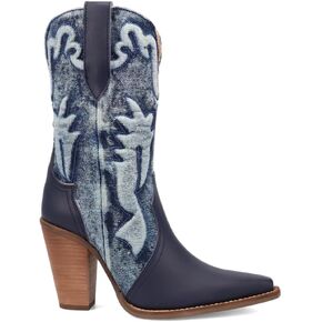 Dingo Womens Tipsy Embroidered Pointed Toe Casual Boots Ankle High Heel 3" & Up - Blue